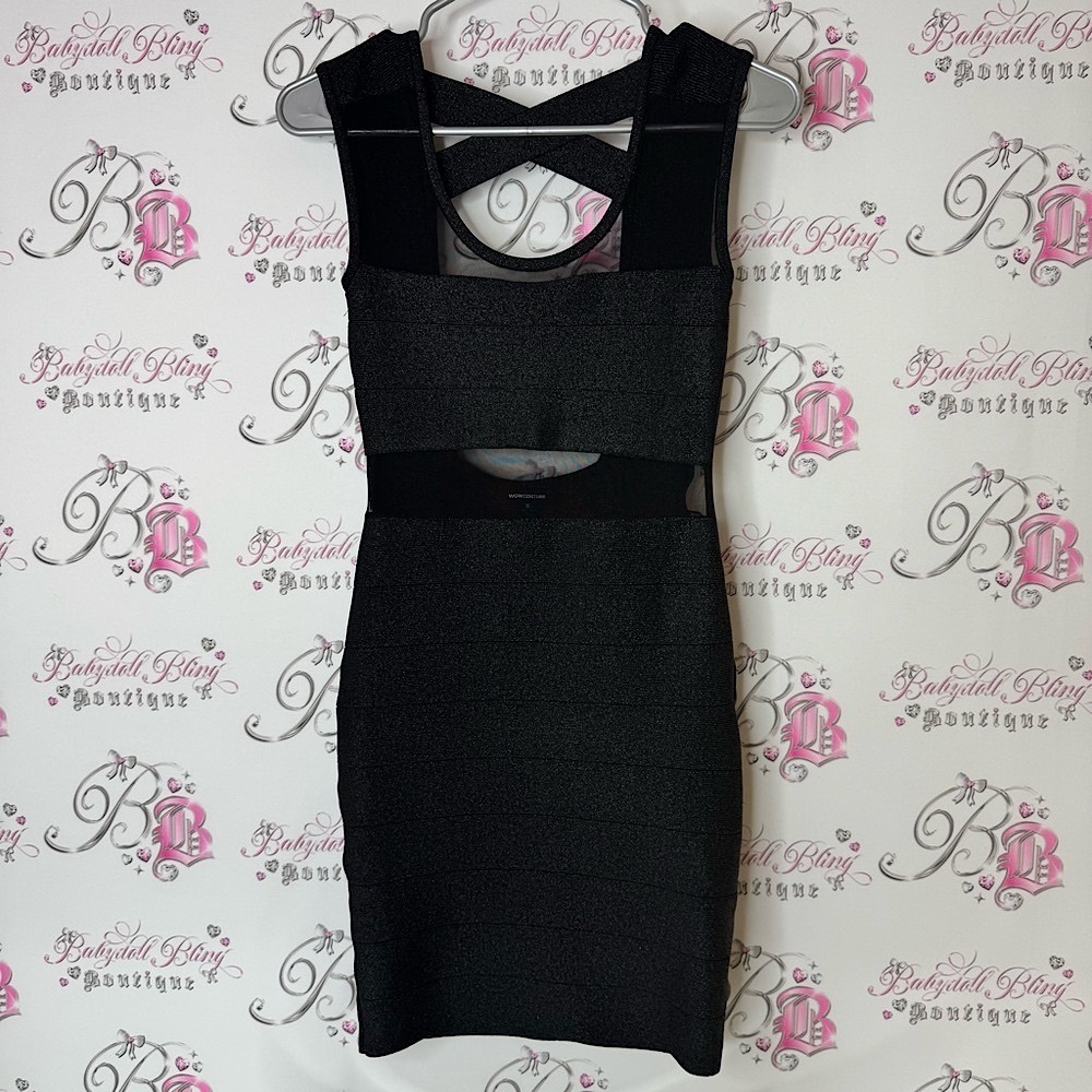 Wow couture dress sparkly strappy body on Elegant Black Cutout Dress sexy